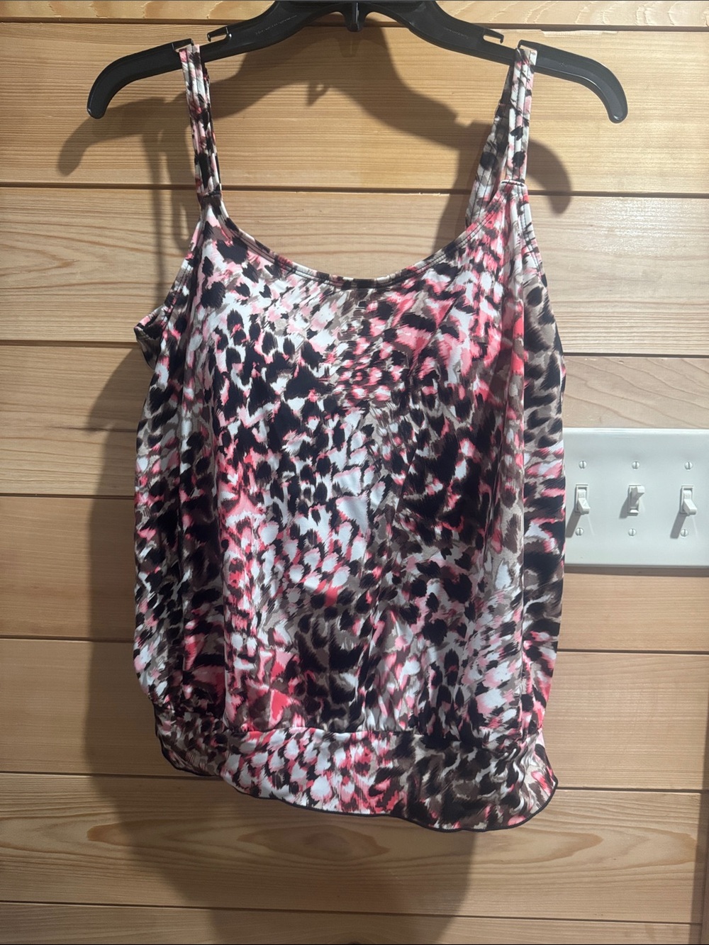 Women’s Animal Print Blouson Cami Tank Top Swim top- Pink & Brown